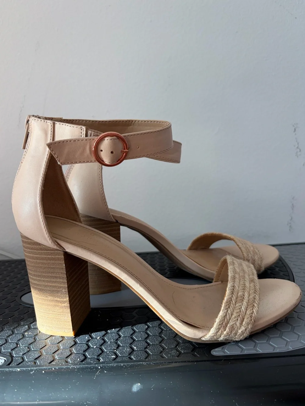 LC Lauren Conrad Tan Braided Strap Block Heel Sandals